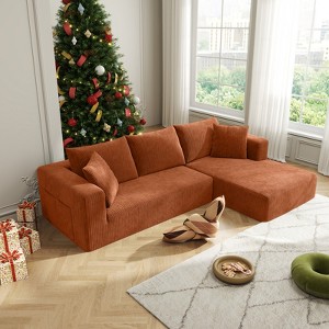 Aukfa 5-Seat L-Shaped Corduroy Sectional Sofa with 5 Pillows ¨C No-Assembly Cloud Couch, High-Density Sponge, Perfect for Apartments, Orange - 1 of 4