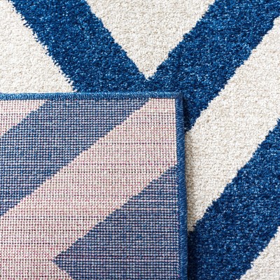 Navy and Beige Chevron Pattern Synthetic Area Rug, 2'6" x 4'