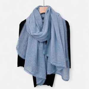 Anna-Kaci Women's Lightweight Crinkled Wrap Scarf with Delicate Lace Trim Edges - 1 of 2