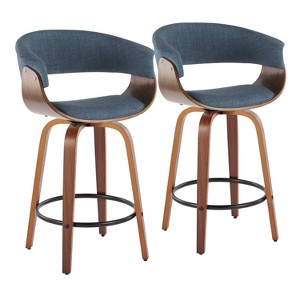 Set of 2 Vintage Modern Counter Height Barstools Walnut/Black/Blue - LumiSource: Fixed-Height, Swivel, Footrest - 1 of 4