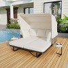 1pc Outdoor Daybed with Retractable Canopy, Rattan Wicker and Water-Repellent Cushions, Removable Pillows Included - Coolbibila - 2 of 4
