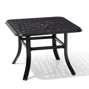 Crestlive Products Cast Aluminum Patio Side Table Outdoor Square Anti-Rust with Umbrella Hole Coffee Bistro Table  24’’ Black with Bronze Spot - 1 of 4