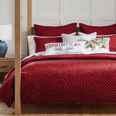 King Red Velvet Reversible Quilt Set with Shams