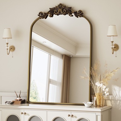 BEAUTYPEAK Vanity Wall Mirror Decorative Vintage Arched Bathroom Mirror Classic Designed Mirror
