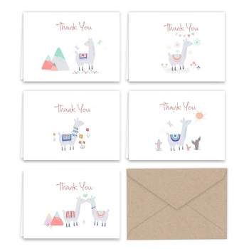 Paper Frenzy Llama Thank You Note Cards & Kraft Envelopes -- 25 pack