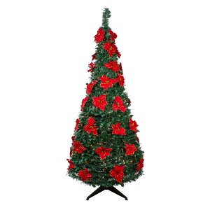 Northlight 6' Pre-Lit Green Poinsettia Pop-Up Artificial Christmas Tree - Clear LightsSlim - 1 of 4
