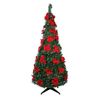Northlight 6' Pre-Lit Green Poinsettia Pop-Up Artificial Christmas Tree - Clear LightsSlim