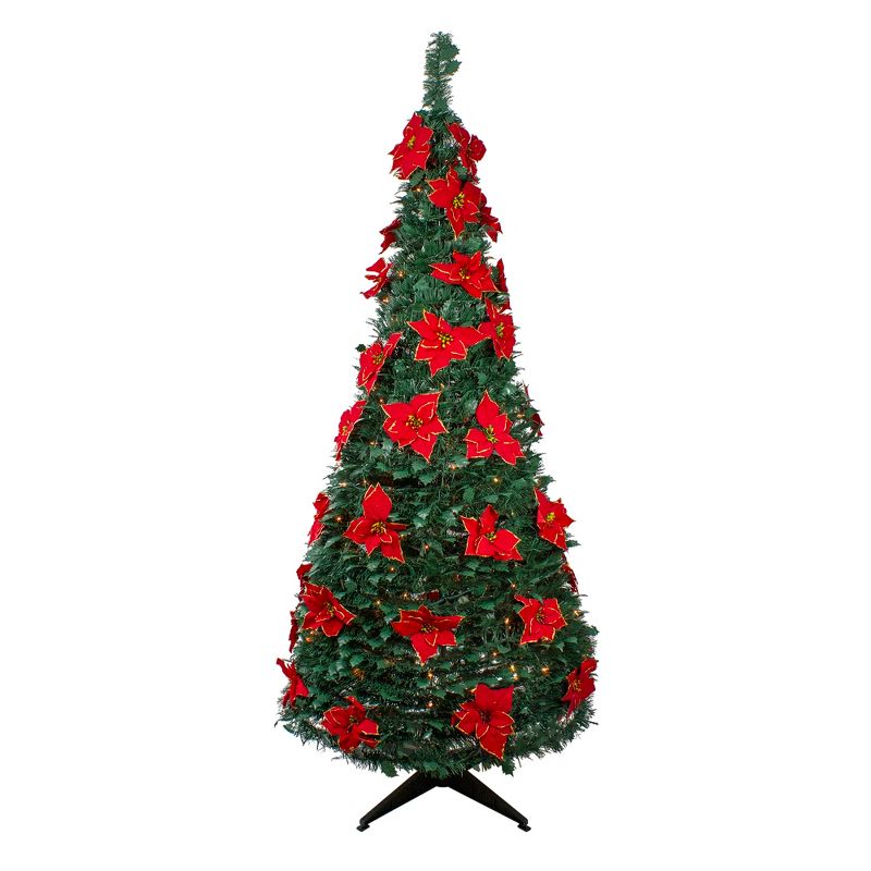 Northlight 6' Pre-Lit Green Poinsettia Pop-Up Artificial Christmas Tree - Clear LightsSlim, 1 of 6