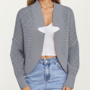 Anna-Kaci Women's Open Front Long Sleeve Knit Fashion Cardigan with Textured Hollow-Out Design - 1 of 4