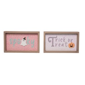 Transpac MDF Glitter Box Sign Set of 2 Freestanding Tabletop Signs for Halloween Multicolor Wood Indoor Decor - 1 of 1