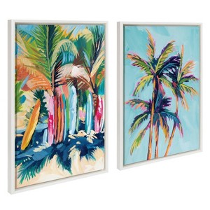 Kate & Laurel All Things Decor 23"x33" 2pc Sylvie Surf and Sand Tropical Palms Framed Canva by Rachel Christopoulos Set White - 1 of 4