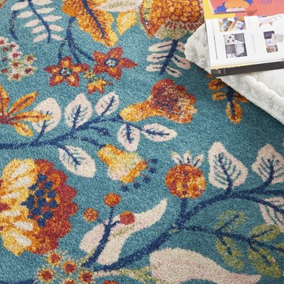 Allur Turquoise Multicolor Floral Synthetic 5' x 7' Area Rug