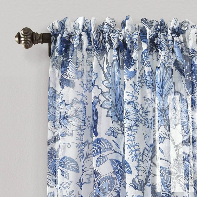 2pk 52&#34;x84&#34; Sheer Cynthia Jacobean Curtain Panels Blue - Lush D&#233;cor, 3 of 14