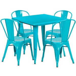 Flash Furniture Commercial Grade 31.5" Square Metal Indoor-Outdoor Table Set with 4 Stack Chairs - 1 of 1