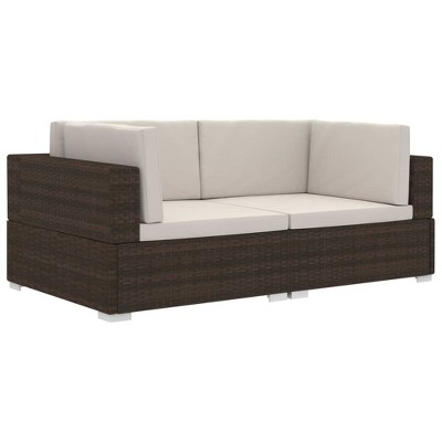 vidaXL Corner Seat Set of 2 Brown PE Rattan Standard Modular