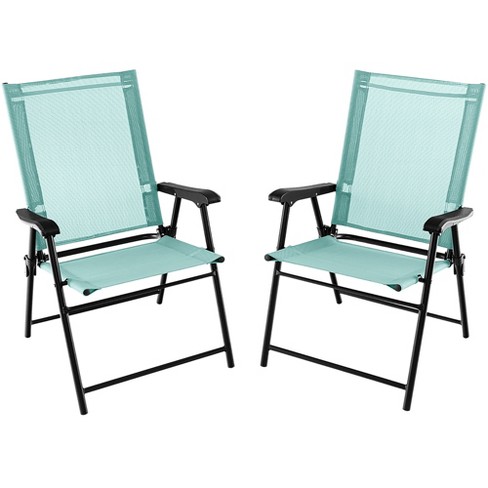 Tangkula Set of 2 Patio Folding Chairs Outdoor Portable Pack Lawn Chairs w Armrests Mint Green