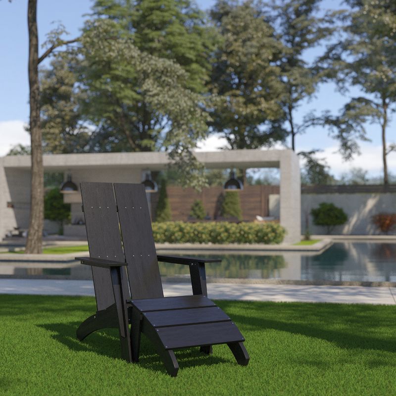 Emma and Oliver Indoor/Outdoor Modern 2-Slat Adirondack Style Chair and Footrest, 3 of 12