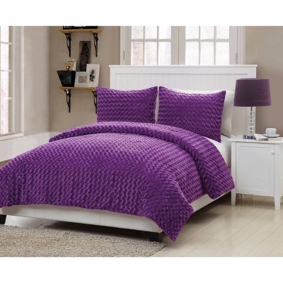 Purple Victoria Classics Rose Faux Fur Comforter Set Twin 2pc - VCNY