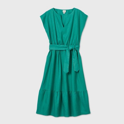 Women's Short Sleeve Linen Dress - A 
