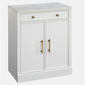 Lifestorey Monza Faux Marble Top with 1 Drawer 2 Doors Cabinet White: Faux Marble Top, Brass Tone Handles, Adjustable Shelf - 1 of 4