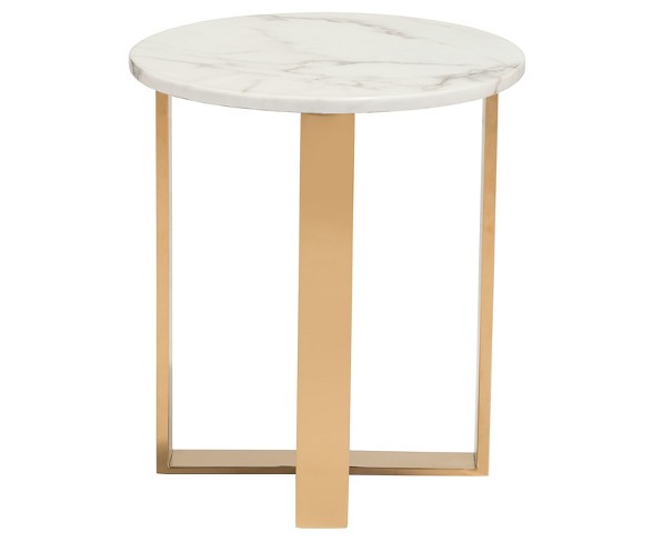 Modern Faux Marble and Stainless Steel 18" Round End Table - Stone/Gold - ZM Home