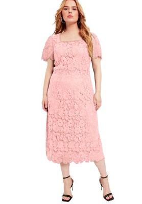 June + Vie by Roaman's Women's Plus Size Square-Neck Lace Dress