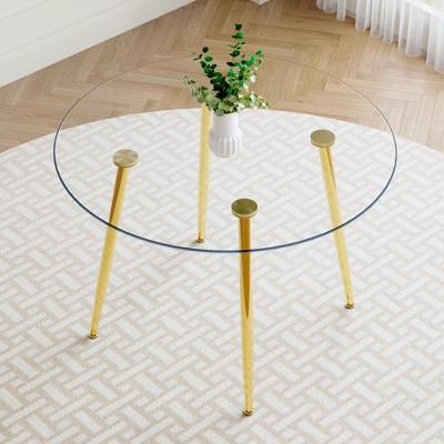 NicBex Round Dining Table,Modern Kitchen Table with Glass Tabletop and Metal Legs for Living Dining Room