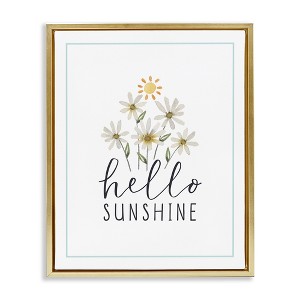 Stupell Industries Hello Sunshine with Daisies Gold Framed Floater Canvas Wall Art - 1 of 4