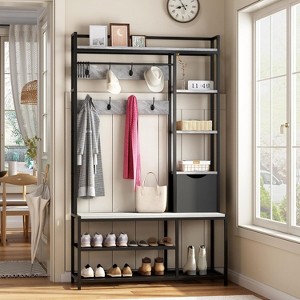 Acekool 5-in-1 Hall Tree with Bench, Shoe Storage, Coat Rack, Fabric Drawer & 12 Hooks, Metal Frame Organizer for Entryway and Hallway - 1 of 4