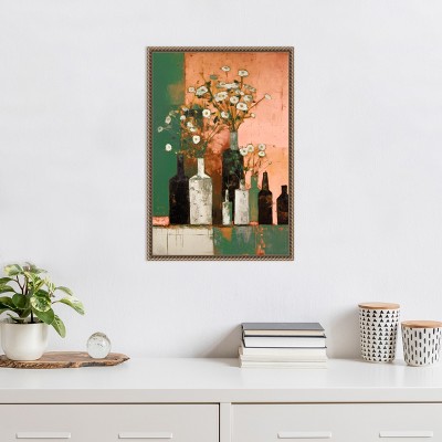 Botanic-Inspired Framed Canvas Wall Art with Weathered Embellishment