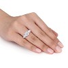 EVERLY JEWELRY | Sterling Silver 4.6 CT DEW Cushion and Pear Shape Created White Moissanite Three Stone Ring - 3 of 4