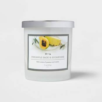 11oz Lidded Milky Glass Jar Pineapple Sugarcane Candle - Threshold™