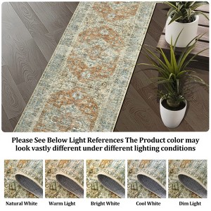 Vintage Distressed Area Rug Soft Washable Rug Retro Medallion Floor Carpet Non Slip Low Pile Rug Non Shedding Thin Rug, Decorative Printed Rug - 1 of 4