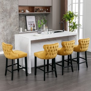 FONTOI 4PCS Velvet Upholstered Wing-Back Barstools with Button Tufted Decoration, Leisure Style Bar Chairs with Nailhead Trim, Gold, 19"*37"*22" - 1 of 4
