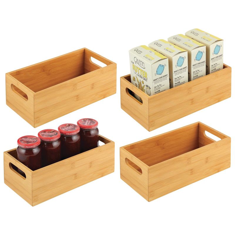 mDesign Bamboo Pantry Organizer Container Bin with Handles, 1 of 10