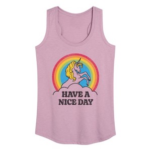 Women's - Instant Message - Unicorn Have A Nice Day Graphic Racerback Tank - 1 of 4