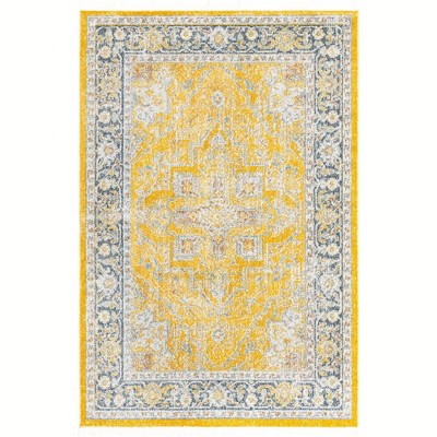 Yellow and Ivory Rectangular Stain-Resistant Area Rug