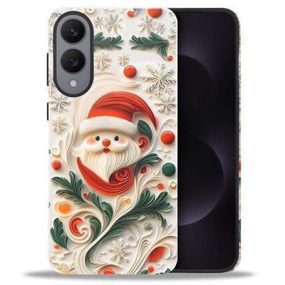 BONGEEK Case Compatible with Samsung Galaxy S25 Edge,Scratch Resistant Hybrid 2-Layer Hard Shell Bright Phone Case,Christmas Santa Green Leaves Cute