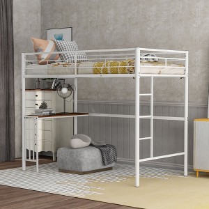 CAVINAS Twin Size Metal Loft Bed with Ladder & Fence,Modern Bed Frame with Desk for Bedroom,Study - 1 of 4
