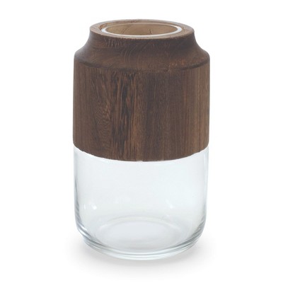 Melrose Glass Vase with Wood Accent 9"H