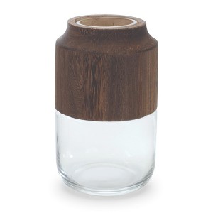 Melrose Glass Vase with Wood Accent 9"H - 1 of 2