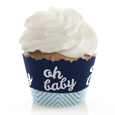 Big Dot of Happiness Hello Little One - Blue and Silver - Boy Baby Shower Decorations - Party Cupcake Wrappers - Set of 12