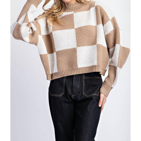 Women's Checker Cropped Sweater - ee:some - image 1 of 4