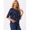 INSPIRE CHIC Women's Round Neck Ruffle 3/4 Sleeve Floral Print Chiffon Blouse - 3 of 4