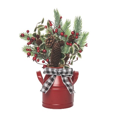 Transpac Metal 16 in. Multicolor Christmas Buffalo Plaid and Berry Arrangement