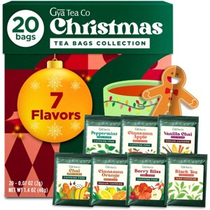 Gya Tea Co Christmas Assorted Tea Bags Variety Pack - 20 Bags 7 Seasonal Flavors - Caffeinated & Caffeine Free - 1 of 4