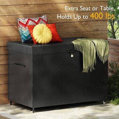 Coolbibila-230 Gallon Wicker Deck Box With Wheels, All-Weather Outdoor Storage Box, Rattan Storage Bin For Patio Furniture, Pool Storage