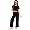 Anna-Kaci Lounge Women's Minimalist Black Pajama Set with Soft Short Sleeve Crop Top and High Waist Wide-Leg Pants- Black,Small - 4 of 4