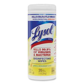 LYSOL Brand Disinfecting Wipes, 1-Ply, 7 x 7.25, Lemon and Lime Blossom, White, 35 Wipes/Canister