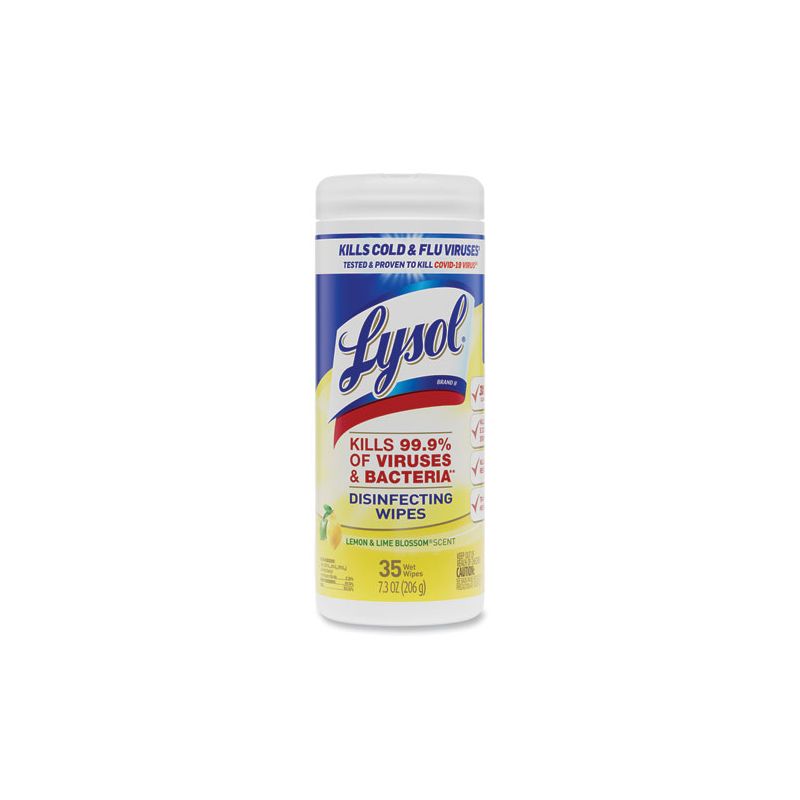 LYSOL Brand Disinfecting Wipes, 1-Ply, 7 x 7.25, Lemon and Lime Blossom, White, 35 Wipes/Canister, 1 of 8